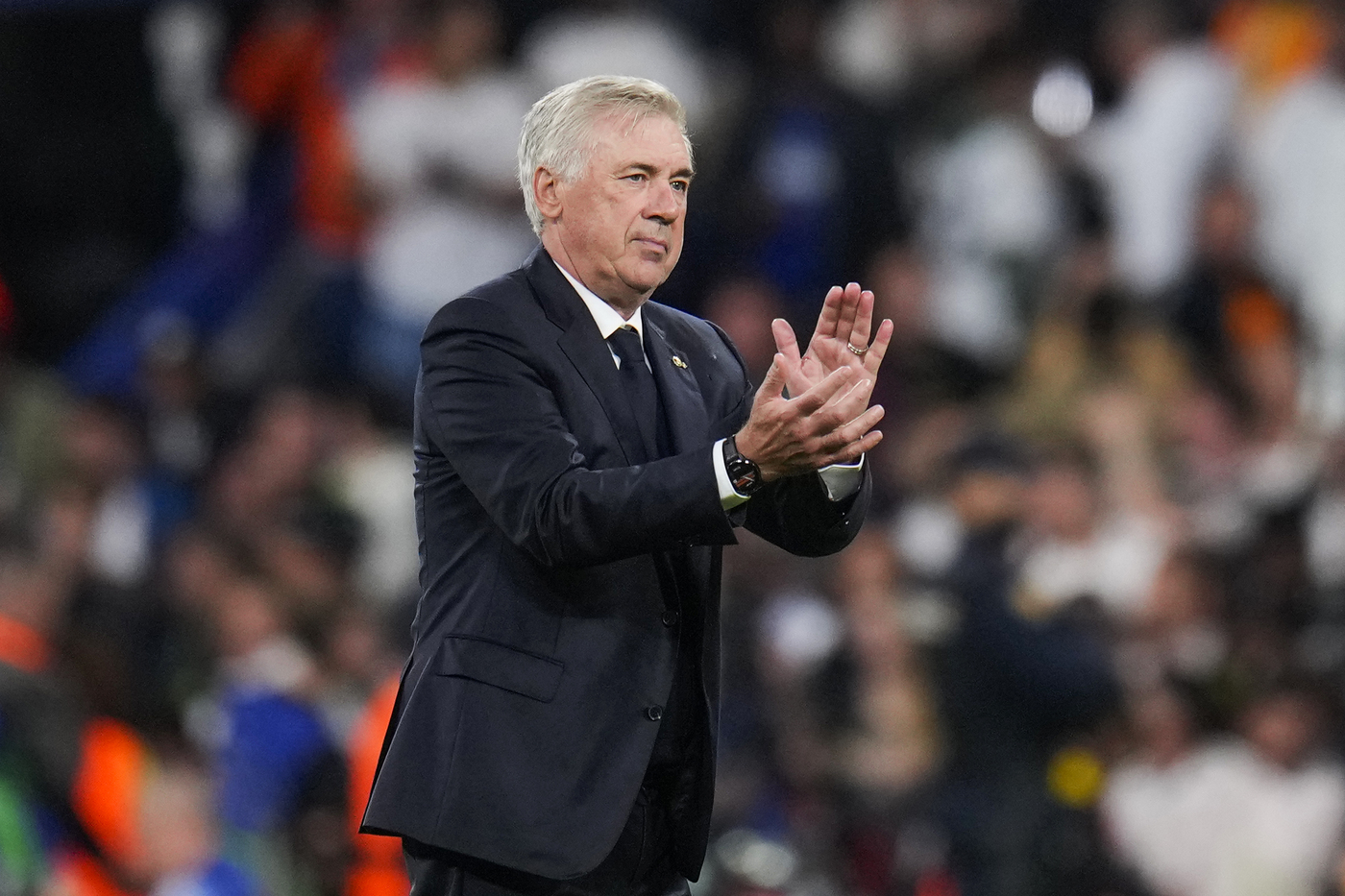 L'allenatore del Real Madrid Carlo Ancelotti al Bernabeu per la gara di Champions League contro il Borussia Dortmund